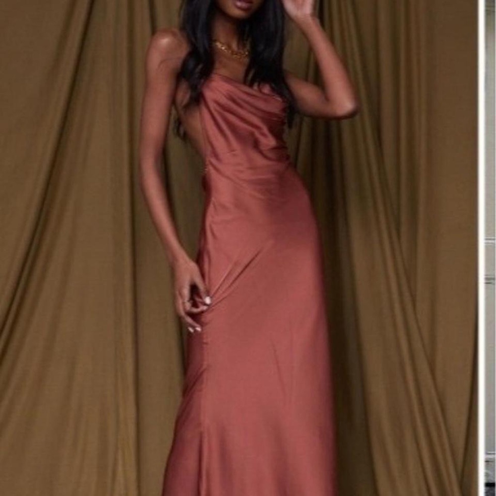 12th Tribe San Marino Rust Asymmetrical Cowl Neck Midi Dress